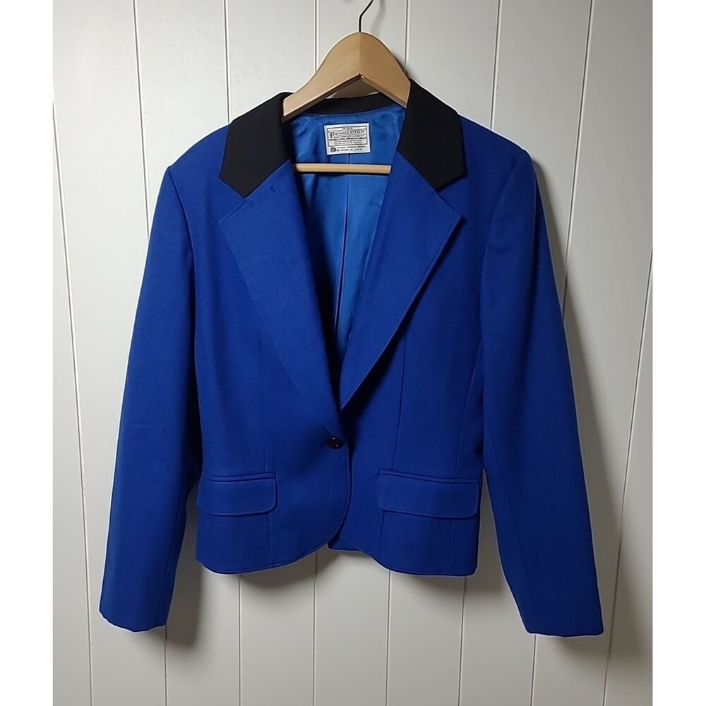 Vintage Pendleton Jacket Blazer Blue Wool Womens Size 12 Academia Classic